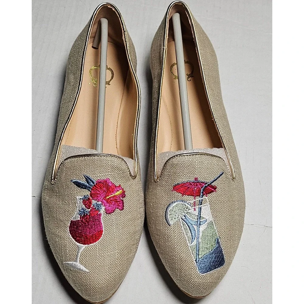C. Wonder Carolina Khaki Cocktail Embroidered Loafers Flats A291213 Womens 6.5 W